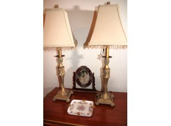 Stylish Table Lamps Ornate Metal Base With Pretty Shades, Limogess Style Tray