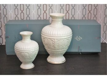 Set Of Fabulous Lenox Urn Style Vases With Painted Gold Detail Along The Edges Includes Boxes