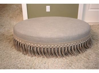 Taylor King Custom Ottoman With Hang Tassels Neutral Gray Toned Linen Fabric