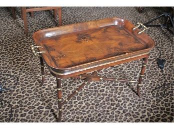 Theodore Alexander Gorgeous Asian Style Wood Tray Table Bamboo Style Legs Ornate Brass Handles, Beautiful Pain