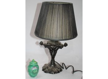 Vintage Art Deco Table Lamp & Miniature Painted Urn With Lid, The Lamp Looks To Be Signed By The Artist On