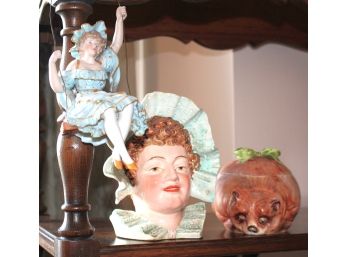 Decorative Collectibles Include Ceramic Lady On Swing Painted Bear Trinket Box Made In Italy