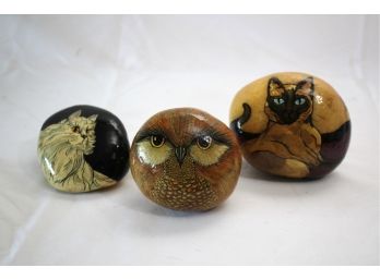Signed, Polished & Painted Rock Art Includes  'Owlette'