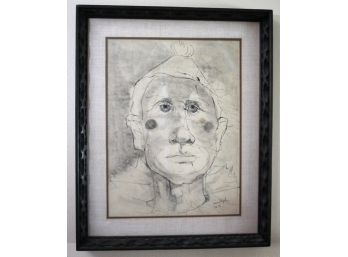 Signed Print By Nancy Sclyslum 1958 Abstract Piece In A Carved Wood Matted Frame