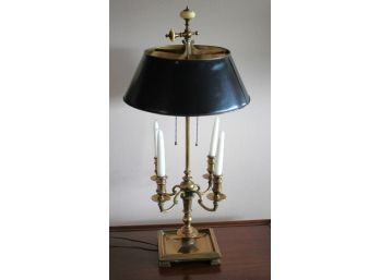 Vintage Brass Bouillotte Toleware Lamp With Four Candle Holders & Metal Shade