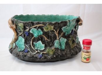 Vintage Planter With Markings, Lizard Detailing On The Handle, Colorful Foliage Details Throughout, Amazing