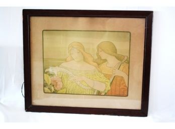 Vintage Art Nouveau Color Print By Listed Artist Paul Berthon In A Matted Frame