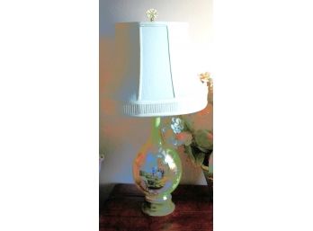 Hand Painted Lamp With Horse Scene Includes Decorative Faux Floral Display