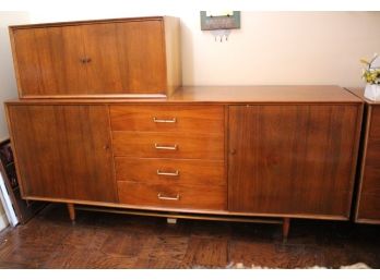 Vintage 1960s Danish Style Mcm Teak Dresser/Cabinet With Storage Cabinet Unit On Top