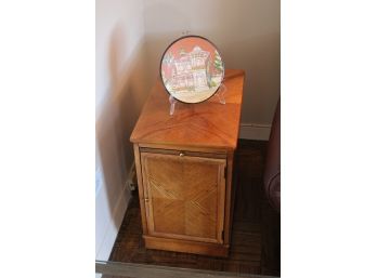 Small Side Table, Has Magazine Holder On The Back With Cabinet & Decorative Plate Devengies Haiti