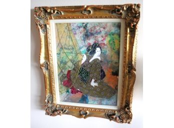 Original Asian Style Mixed Media Painting Signed By Listed Artist Joan Friedman