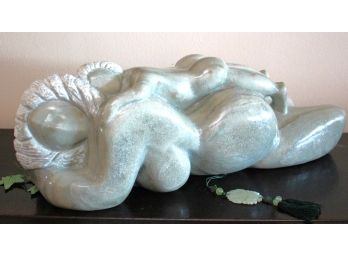 Gorgeous Carved Marble Stone Sculpture Of A Mother & Child Beautiful Colors Throughout