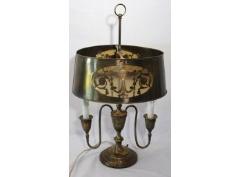 Antique Brass Toleware Style Lamp With Amazing Intricate Engraved Detailing Throughout, Ornate Carved Shad