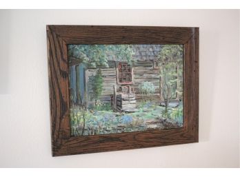 Vintage Cottage Painting Signed By Artist In A Wood Frame