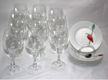 Collection Of 11 Wine Glasses & Appetizer Plates From Nancy Green Crate And Barrel Tidbits