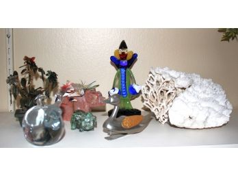 Miniatures Include Vintage Bambi Duck Stapler, Blown Glass Clown, Signed Paperweight By M. Janvkiv
