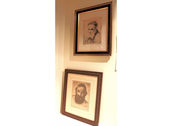 Two Signed And Numbered Engravings Of Rabbis Signed By Artist In Original Frames