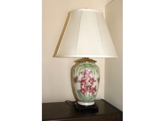 Hand-Painted Lamp With Orchids & Butterflies