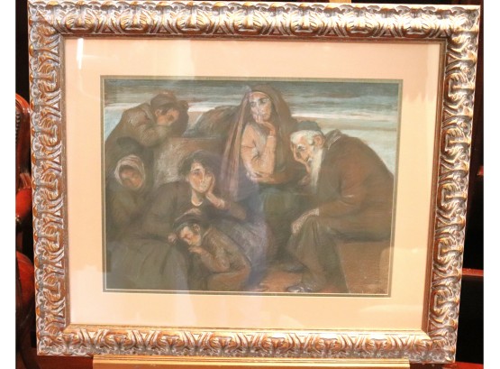Pastel On Paper Titled After The Pogrom Signed Wachtel