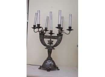 Silver Plated A New Light For Israel 7 Light Candelabra Lamp