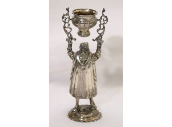 Antique German Or Dutch Sterling Silver Wine Server With Religious Man Figurine