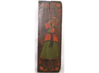 Antique Painted Wood Plaque Of Mid-East Beauty With Biblical Verse