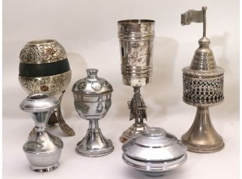 Lot Of Judaica Including Spice Holder, Traveling Sabbath Candles, Kiddush Cup & More