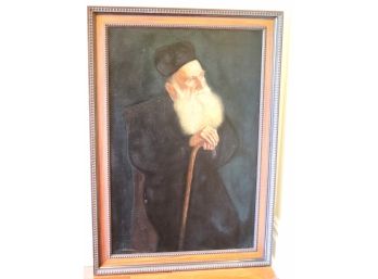 Highly Detailed Painting Of Rabbi With Cane Signed E. Sherman In Original Frame