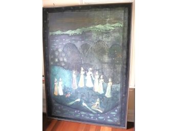 Large Hand-painted Indian Artwork Of Royal Women In Forest
