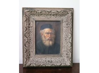 Antique Oil Painting Of Rabbi Signed F. Urbina In Renaissance Style Frame