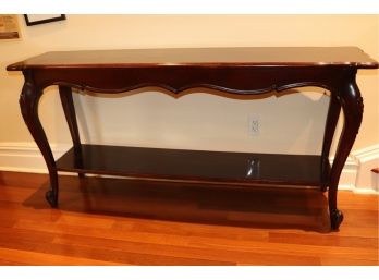 Dark Wood Parquet Top Queen Anne Style Console Table