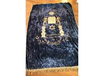 Vintage Bejeweled Velvet Torah Ark Cover Embroidered With Metallic Thread
