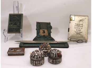 Lot Of Decorative Items With Judaica, Cigarette Case And Bejeweled Pillboxes