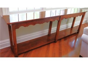 Vintage Polished Wood Console Table With Bottom Shelf & Carved Apron Front