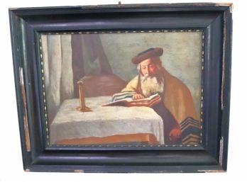 Antique Portrait Painting Of Rabbi With Book In Original Frame, Signed Kohn