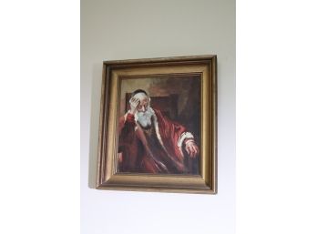 MCM Painting Of Seated Rabbi With Red Robes Signed By Artist