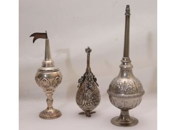 Lot Of 3 Antique Jewish Spice Holders, With 2 Stamped Sterling Silver