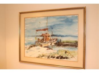 Watercolor Painting Of River Cruise Boat Signed By Artist