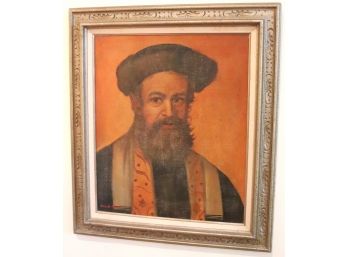 Vintage Oil On Canvas Signed By Artist Of Rabbi Framed