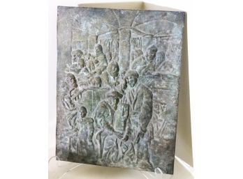 Antique Verdigris Bronze Wall Plaque Of Synagogue Worshippers