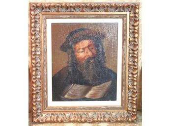Antique Oil Painting Of Rabbi In Decorative Giltwood Frame