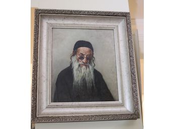 Expressive Portrait Of Wise Old Rabbi In Signed By Artist