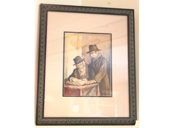 Watercolor Painting Of Rabbi And Young Talmudic Scholar
