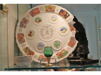 Royal Cauldon, England Seder Plate With Hand Painted Cup & Rabbi Figurine