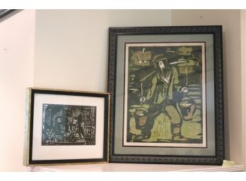 Two Framed Woodblock Prints, One Is Signed Karczmar