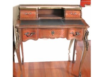 Petite French Style Ladies Desk With Inlaid Wood & Ormolu