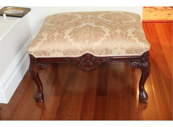 Chippendale Style Ottoman With Ball & Claw Feet & Damask Upholstery