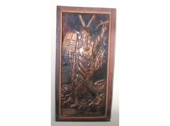 Vintage Copper Embossed Artwork Of Moses Coming Down Mt. Sinai