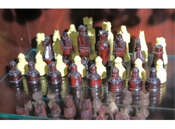 Vintage Chess Set With Carved Wood Figures