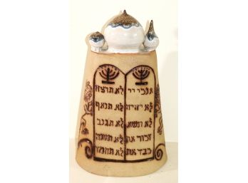 Handmade Ceramic Depicting A Torah Scroll Inscribed With The 10 Commandments